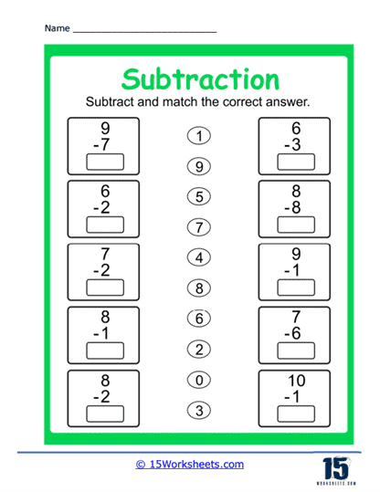 Subtract Within 10 Worksheets - 15 Worksheets.com