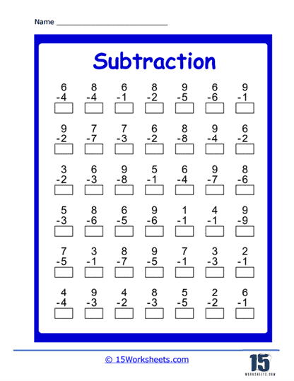 Subtract Within 10 Worksheets - 15 Worksheets.com