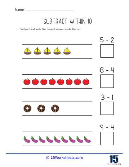 Subtract Within 10 Worksheets - 15 Worksheets.com