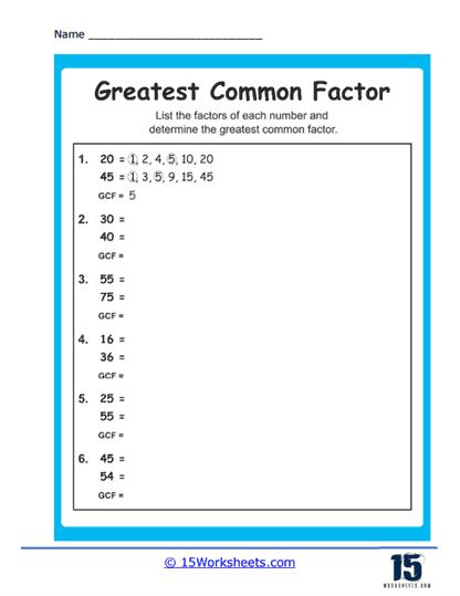 Greatest Common Factors Worksheets - 15 Worksheets.com