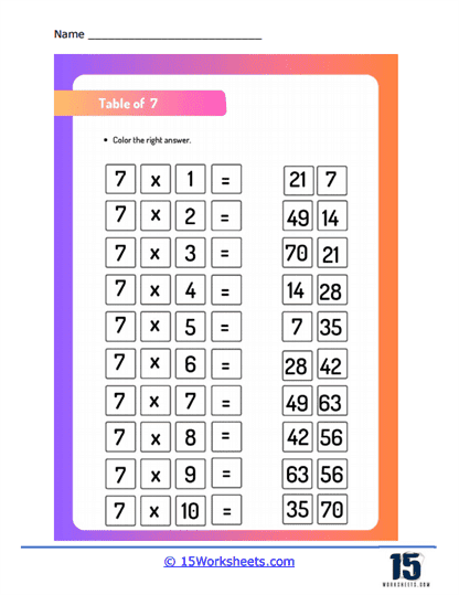 7 Times Tables Worksheets - 15 Worksheets.com