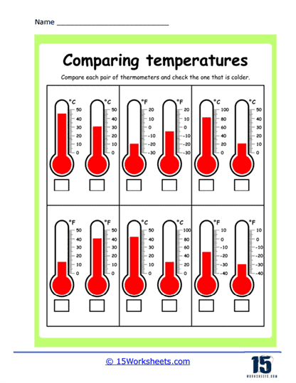 Comparing Temperatures Worksheets - 15 Worksheets.com