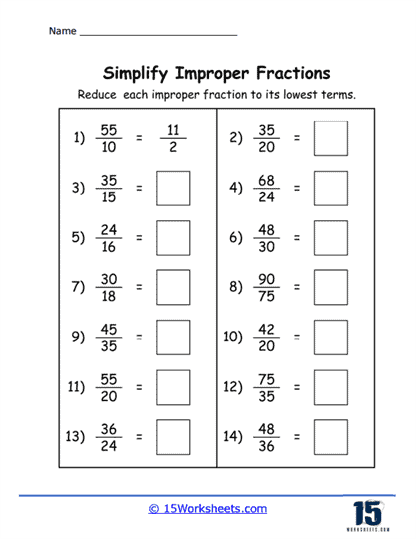 Simplifying Improper Fractions Worksheets - 15 Worksheets.com