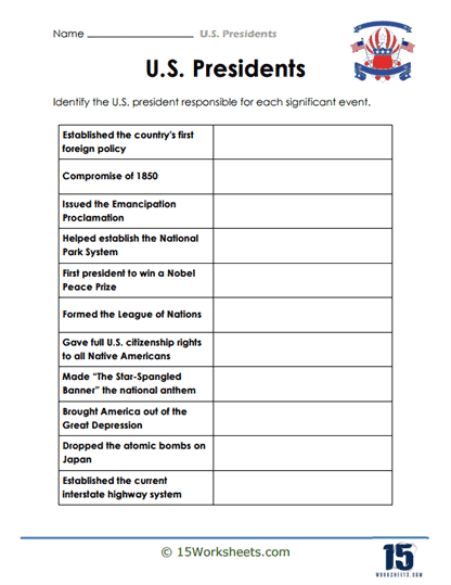 American President Worksheets - 15 Worksheets.com