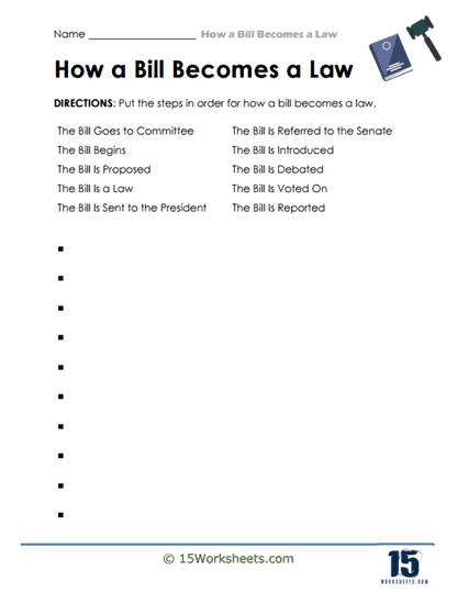 How a Bill Becomes a Law Worksheets - 15 Worksheets.com