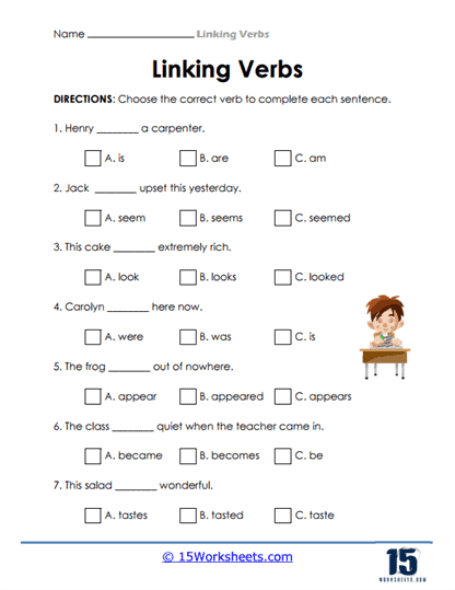 Linking Verbs Worksheets