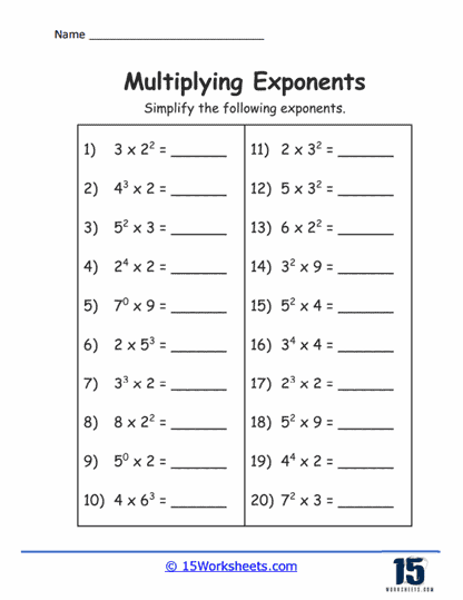 Exponent Multiplication Worksheets - 15 Worksheets.com