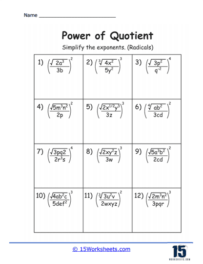 Power of Quotients Worksheets - 15 Worksheets.com