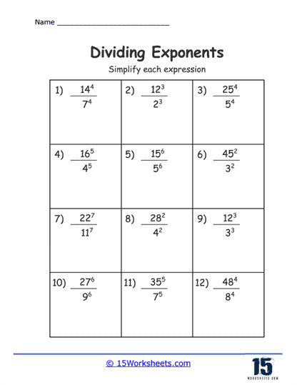 Exponent Division Worksheets - 15 Worksheets.com