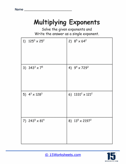 Exponent Multiplication Worksheets - 15 Worksheets.com
