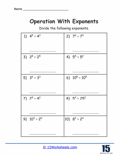 Operations with Exponents Worksheets - 15 Worksheets.com