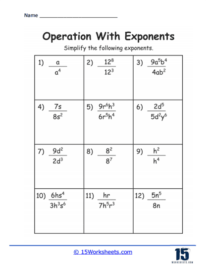 Operations with Exponents Worksheets - 15 Worksheets.com