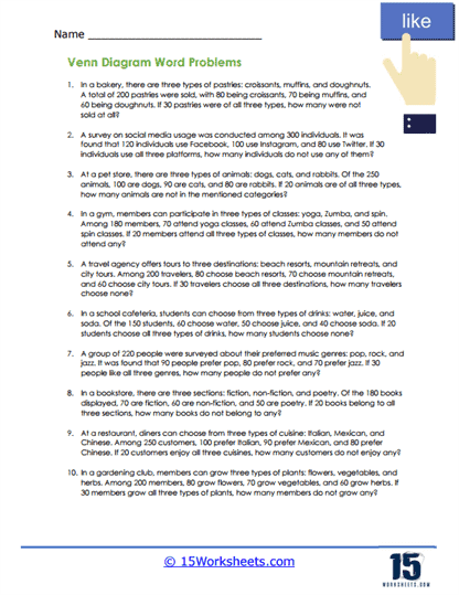 Venn Diagram Word Problems Worksheets - 15 Worksheets.com