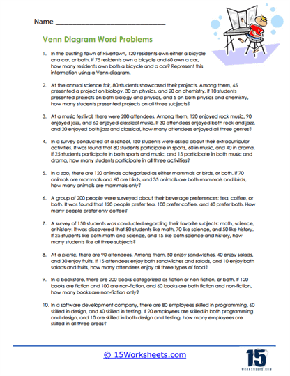 Venn Diagram Word Problems Worksheets - 15 Worksheets.com