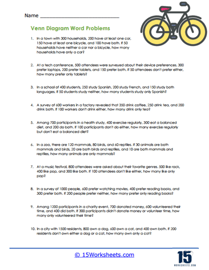Venn Diagram Word Problems Worksheets - 15 Worksheets.com