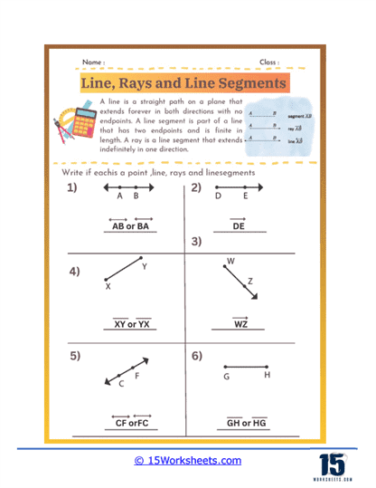 Line Segments Lines And Rays Worksheets Matching Lines, Rays, And Line