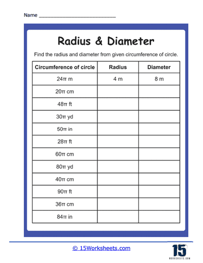 Radius and Diameter Worksheets - 15 Worksheets.com