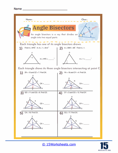 Angle Bisectors Worksheets - 15 Worksheets.com