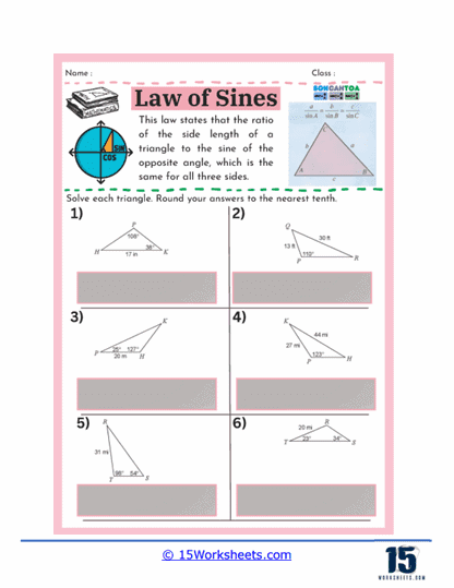 Law of Sines Worksheets - 15 Worksheets.com