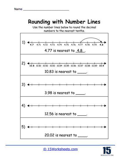 Round Using Number Lines Worksheets - 15 Worksheets.com