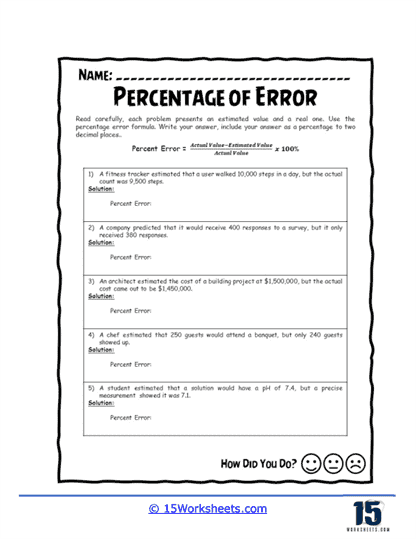 Percentage of Error Worksheets - 15 Worksheets.com