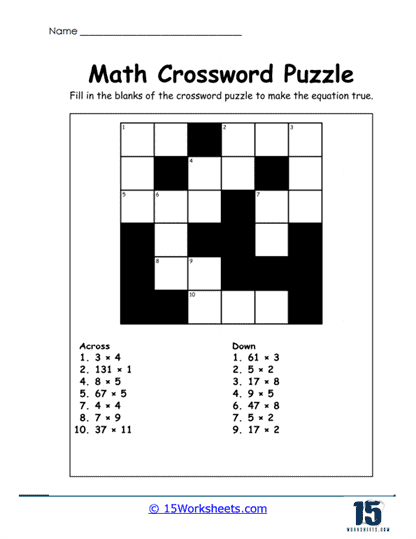 Math Crossword Puzzles Worksheets - 15 Worksheets.com