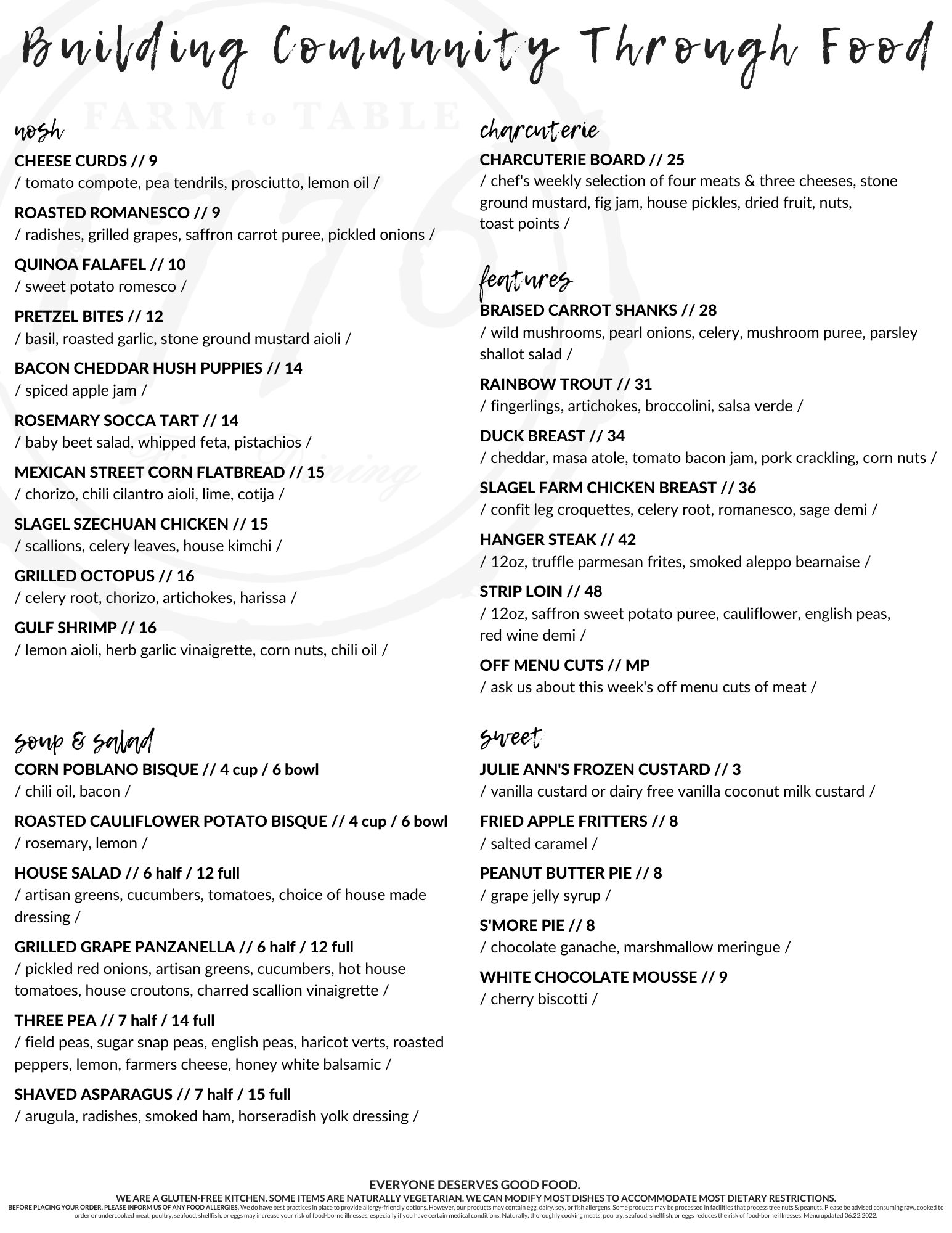 Menu — 1776 Restaurant