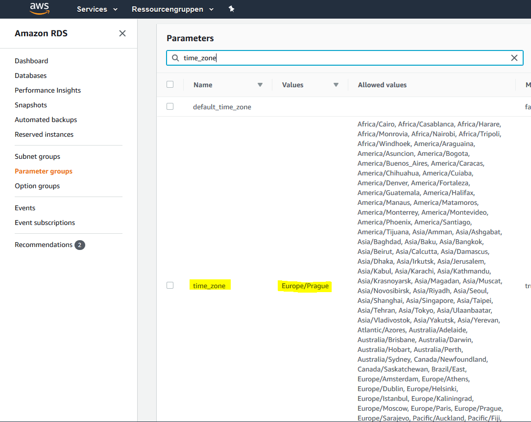 AWS Zeitzone richtig einstellen Amazon Linux 2 und RDS MySQL PHP