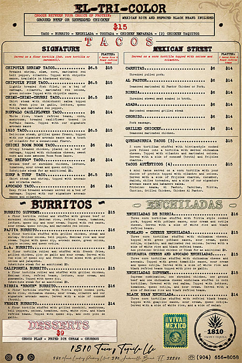 1810 Tacos y Tequila Menu