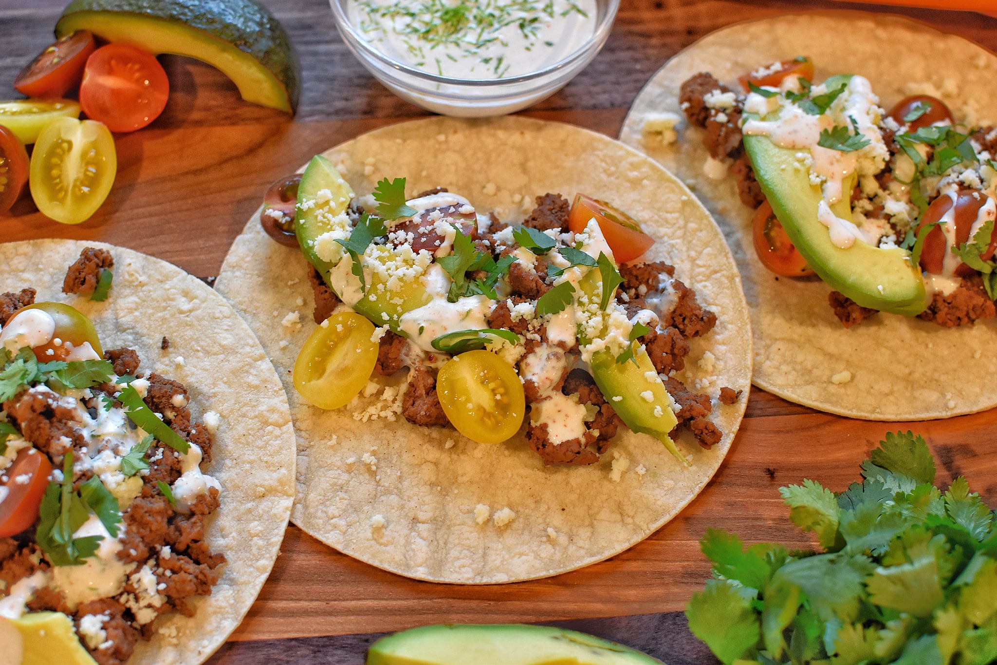 Ground Beef Tacos with Spicy Lime Zest Crema Recipe