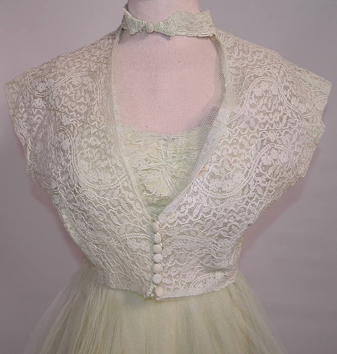 Vintage Harlene Design Mint Green Lace Tulle Net Strapless Formal Dress
