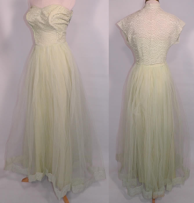 Vintage Harlene Design Mint Green Lace Tulle Net Strapless Formal Dress