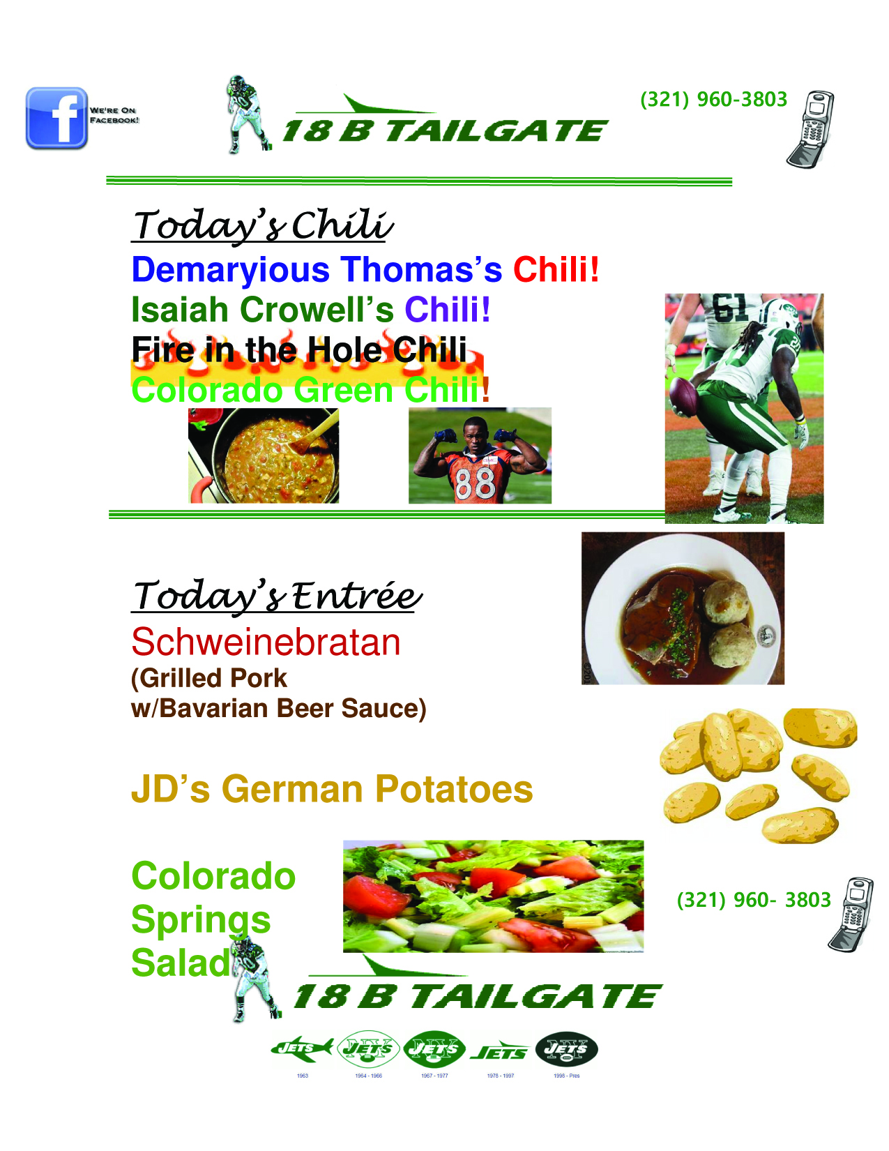 Game Day Menu 2018 Menus