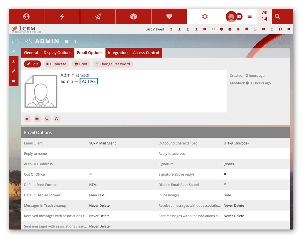 1CRMEmailOptions 1CRM AllinOne CRM Software