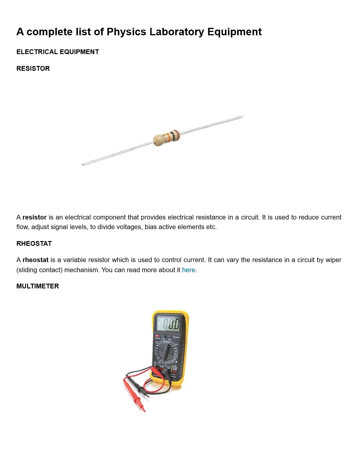 Physics Lab Equipment List 1PDF