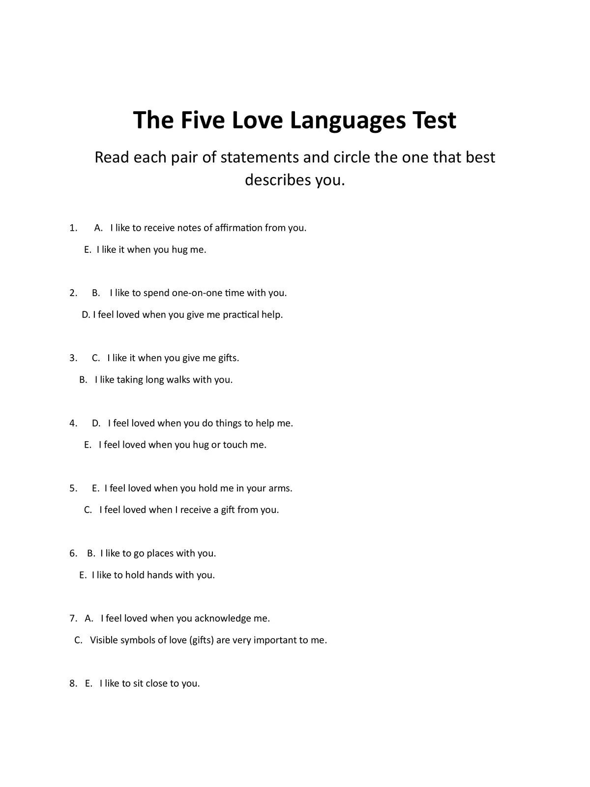 5 Love Languages Test Quiz - 1PDF