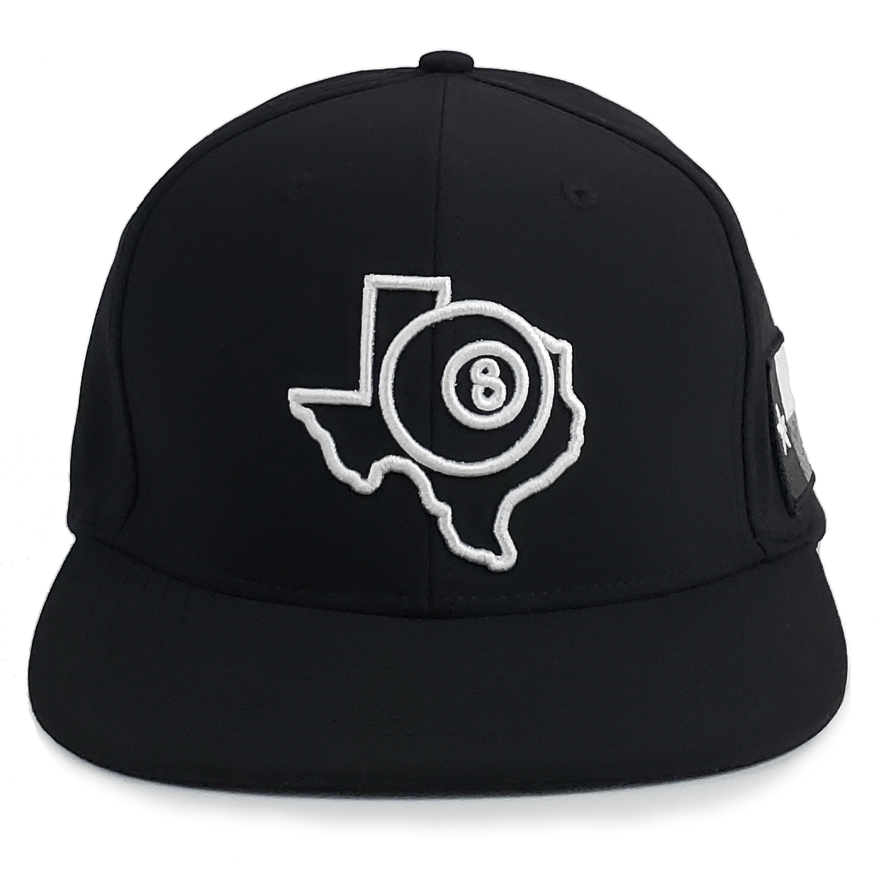 Texas 8Ball Black Stretch Fit Flat Bill Hat 1PKT