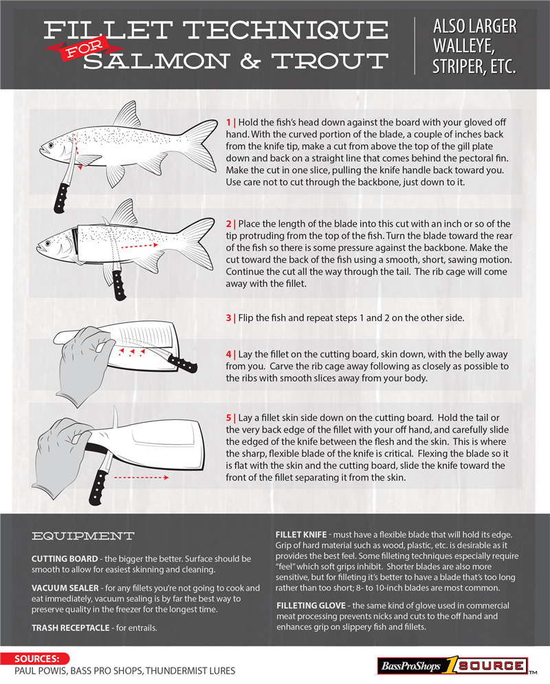 5 Simple Steps To Fillet Salmon, Trout, Walleye, Striped Bass (Infographic) | Bass Pro Shops