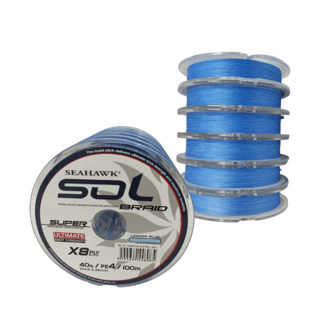 BRAIDED LINE, SEAHAWK SOL X8 BRAIDED LINE LAGOON BLUE (100M) 1StopFishing