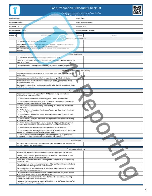 A Food GMP Audit Checklist (You Can Download Free) 1st Reporting