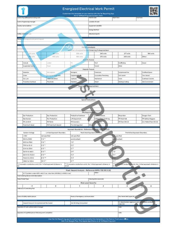 Energized Electrical Work Permit (Digital Template and PDF) 1st Reporting