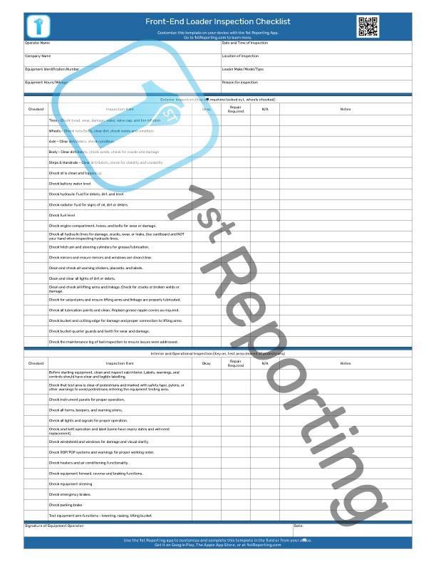 FrontEnd Loader Safety Inspection Checklist (PreUse)
