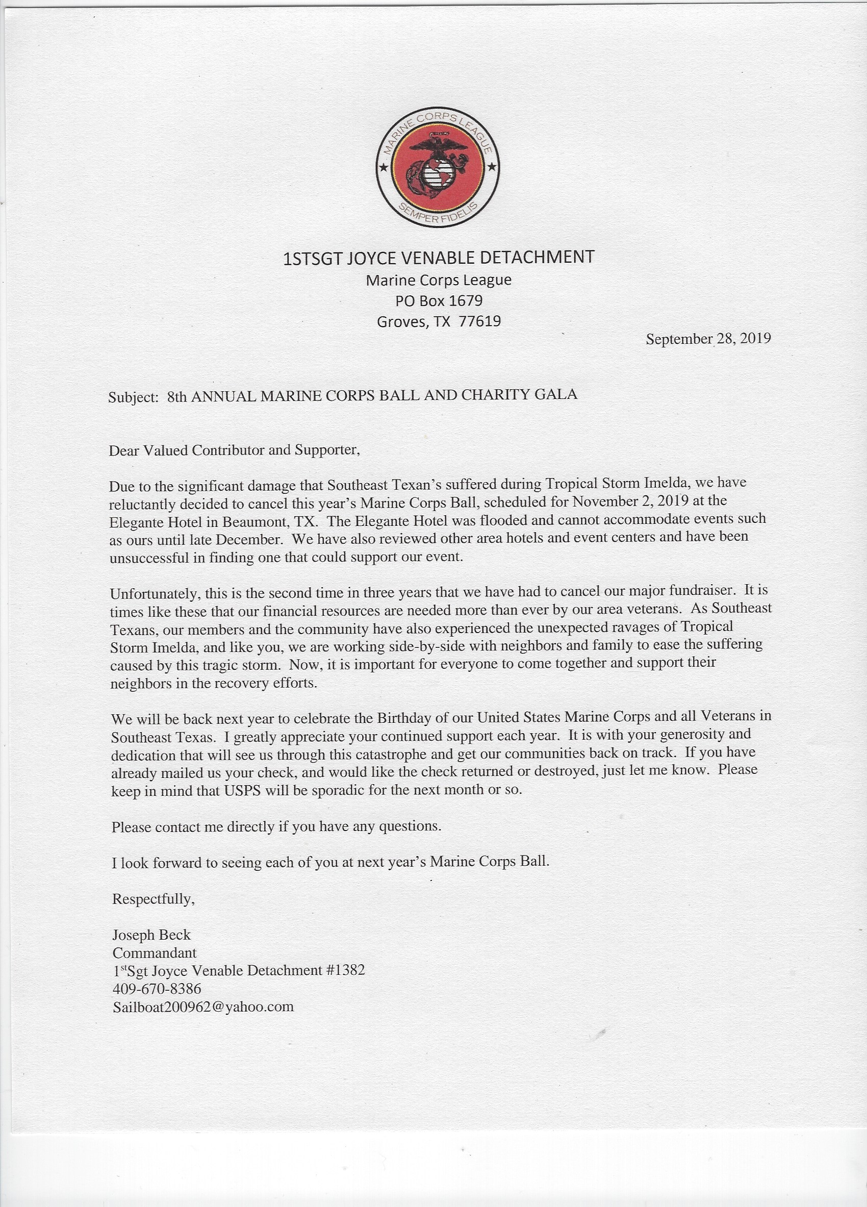 Notice all Marines, Please read the letter from the Commander. The