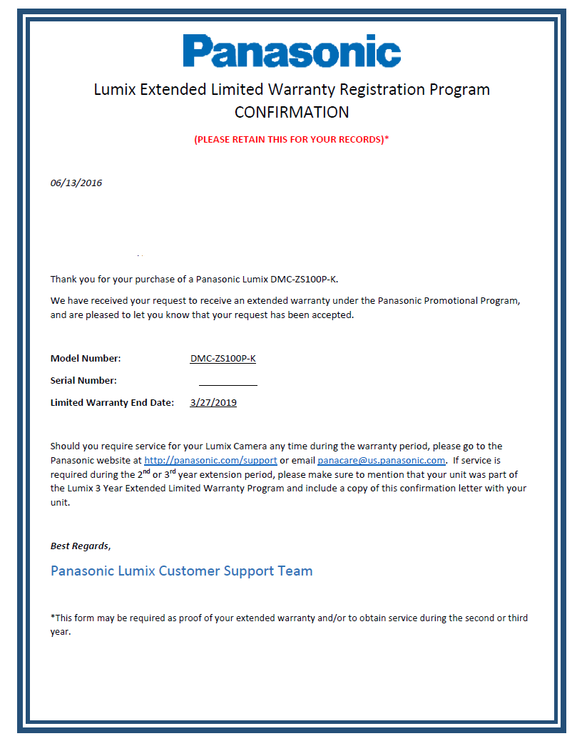 Panasonic Warranty Serial Number - fasryoutube