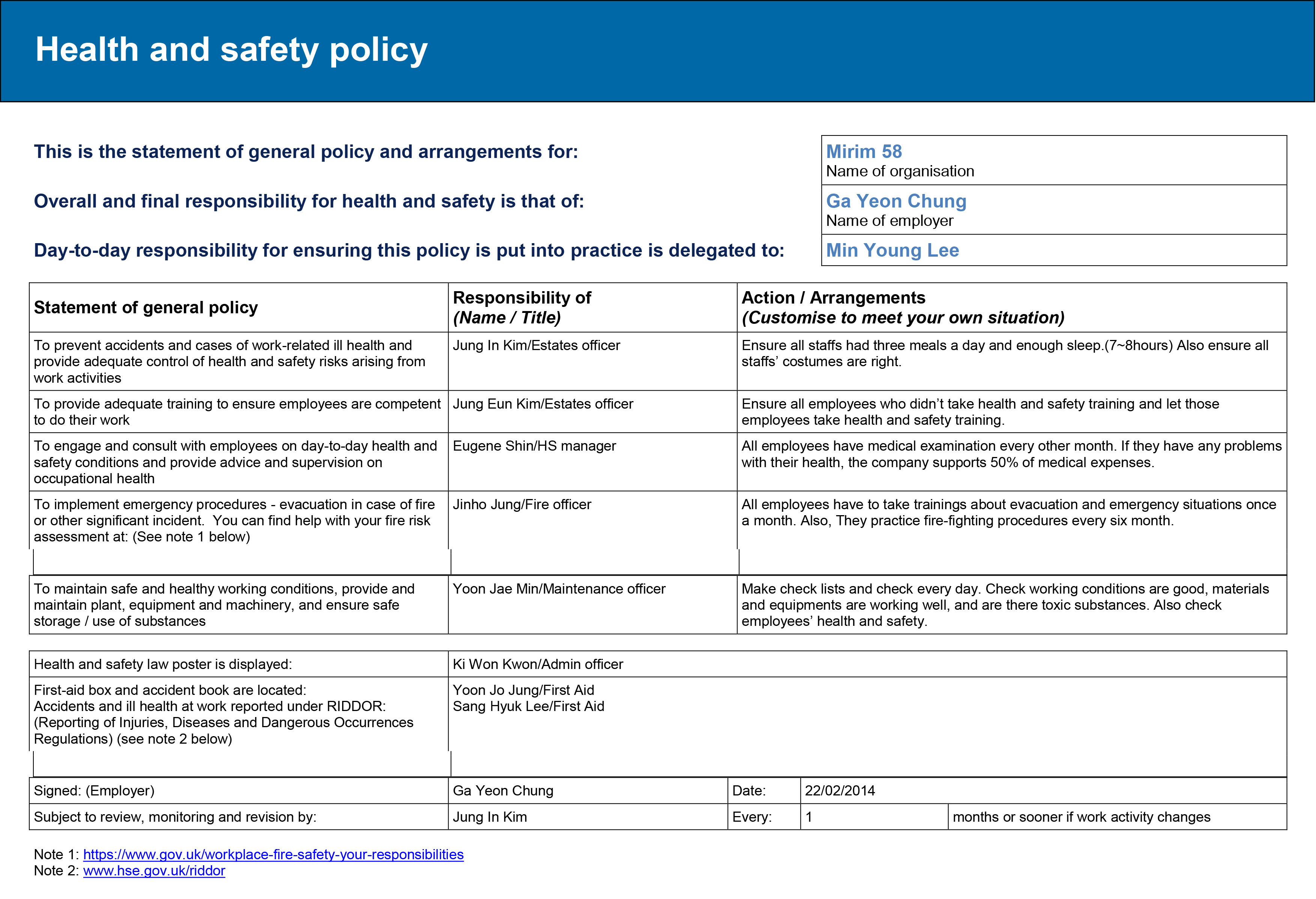 Risk Assessment Procedure Template