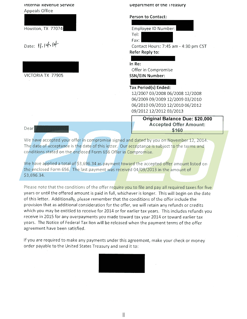 IRS Accepts Offer in Compromise in Victoria, TX 20/20