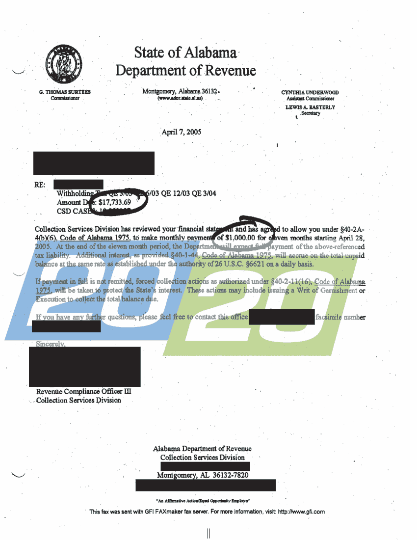 State Accepts Payment Plan in Montgomery, AL 20/20 Tax Resolution