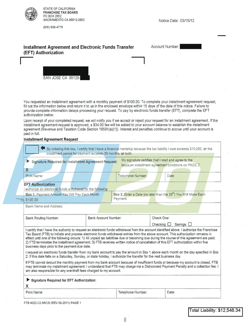 State Accepts Payment Plan in San Jose, CA 20/20 Tax