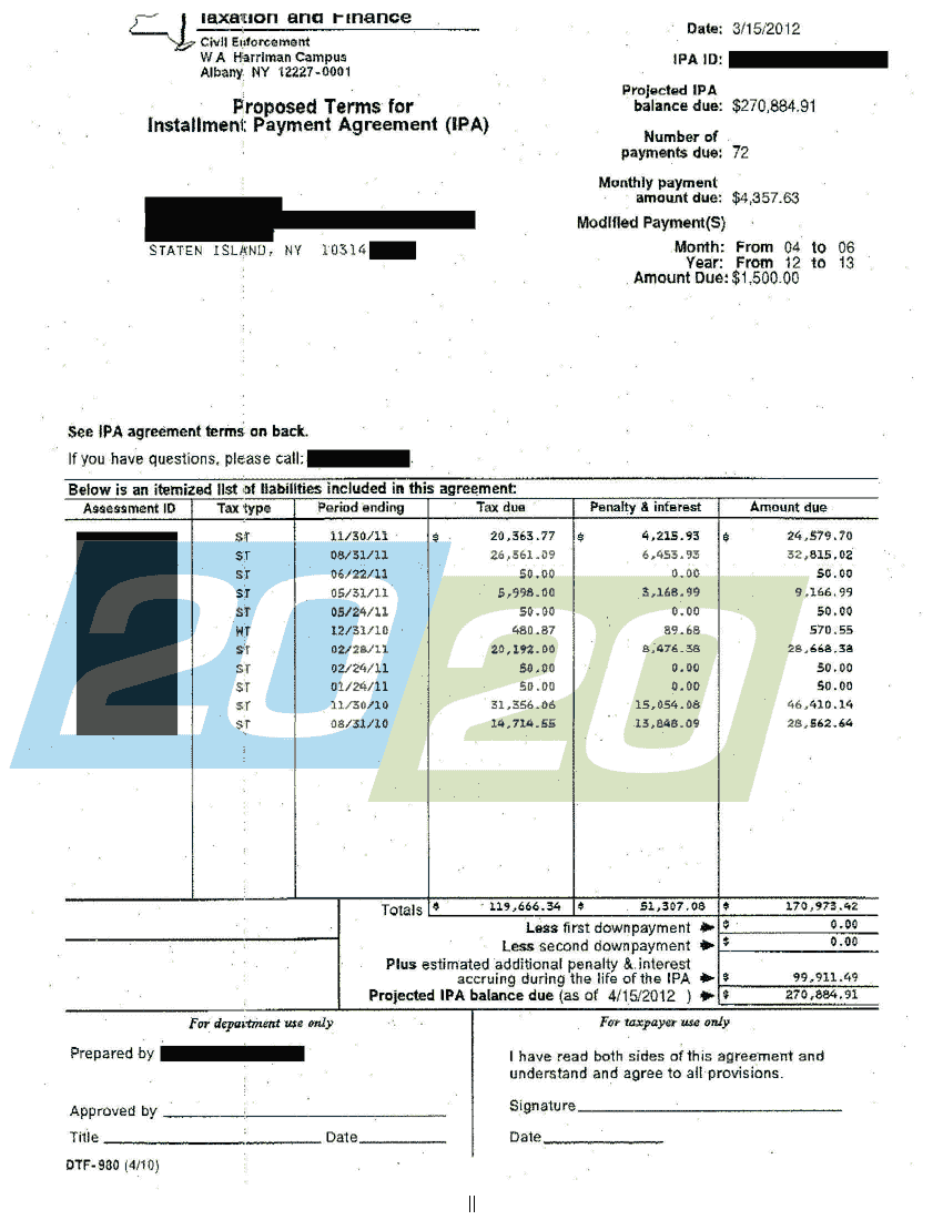 State Accepts Payment Plan in Staten Island, NY 20/20 Tax Resolution