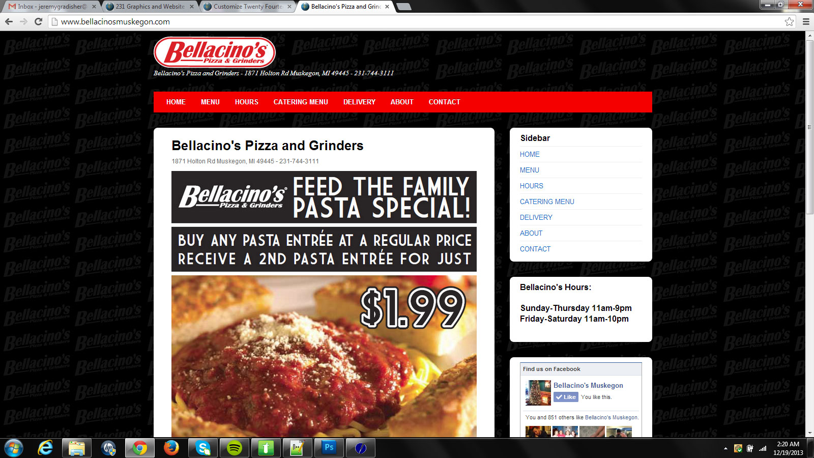 Responsive HTML5 website built for Bellacinos Muskegon